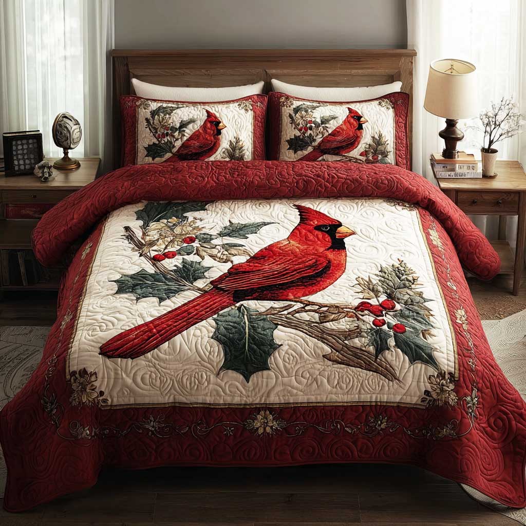 Cardinal Cozy Nest 3-Piece Quilted Bedding Set - Single (59" x 70")