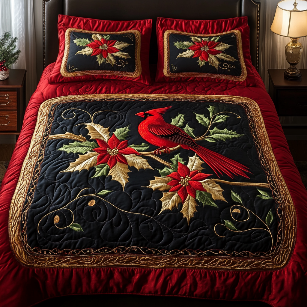 Cardinal Dream 3-Piece Quilted Bedding Set - Single (59" x 70")