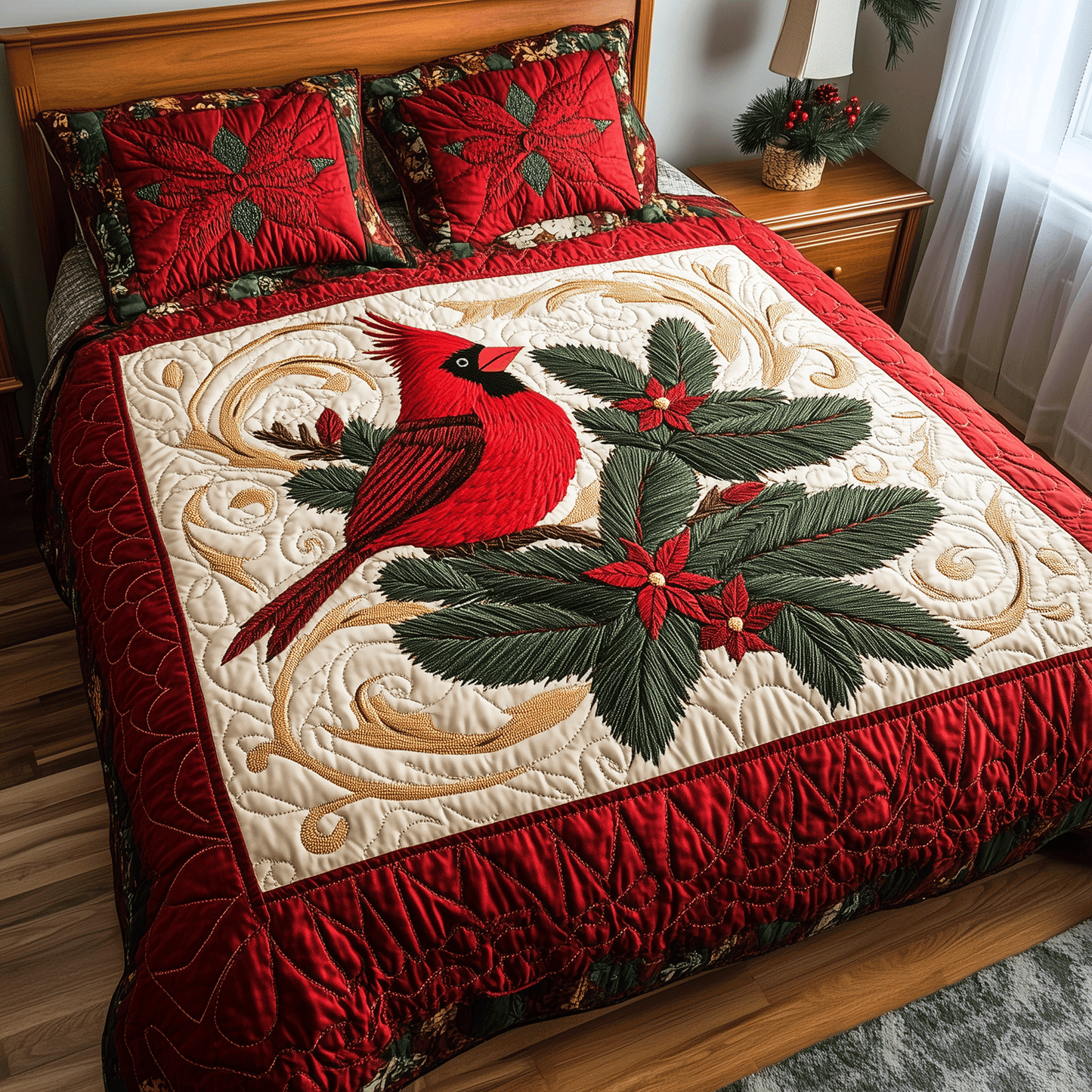 Cardinal Dreams 3-Piece Quilted Bedding Set - Single (59" x 70")