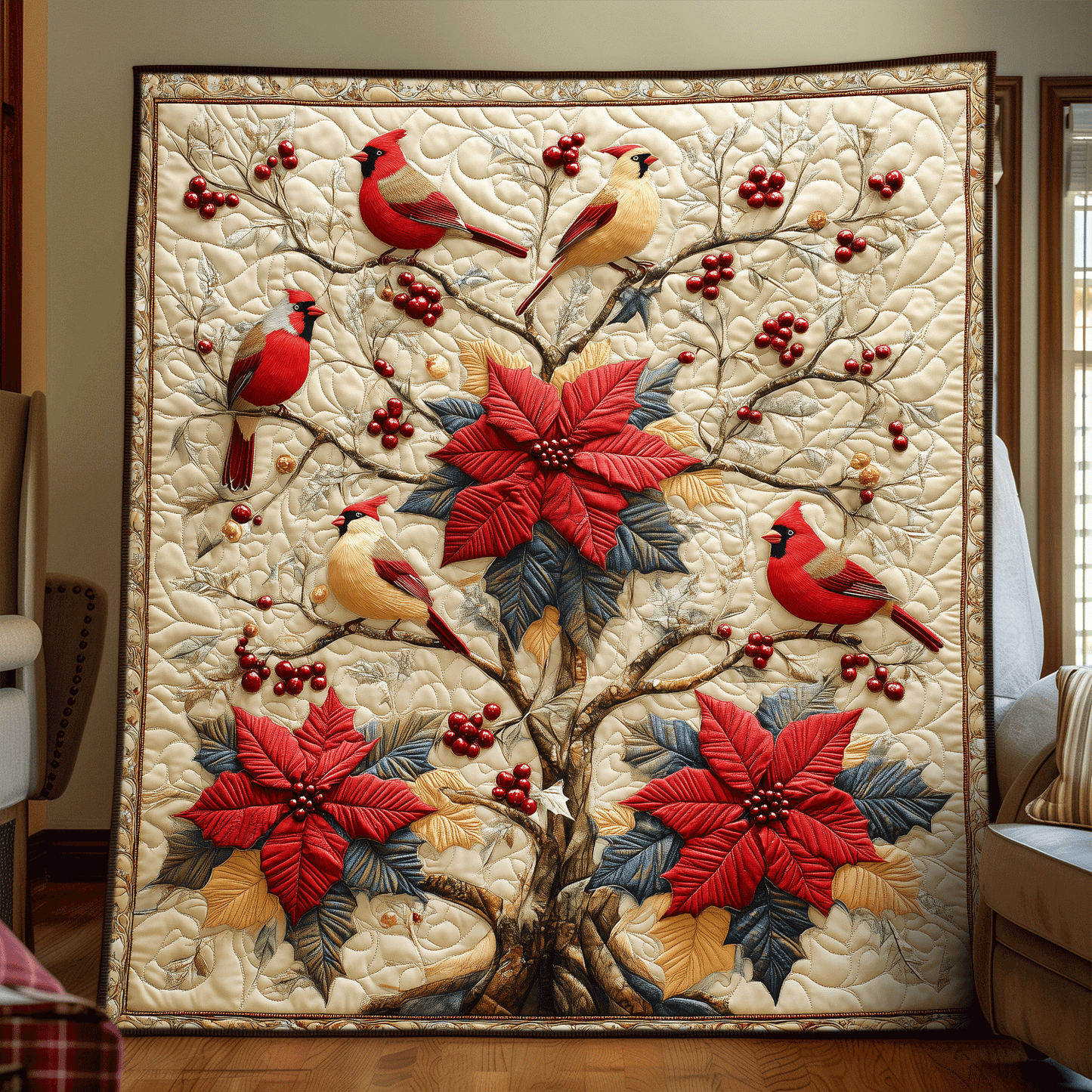 Cardinal Family Quilted Blanket - Throw (55" x 60")