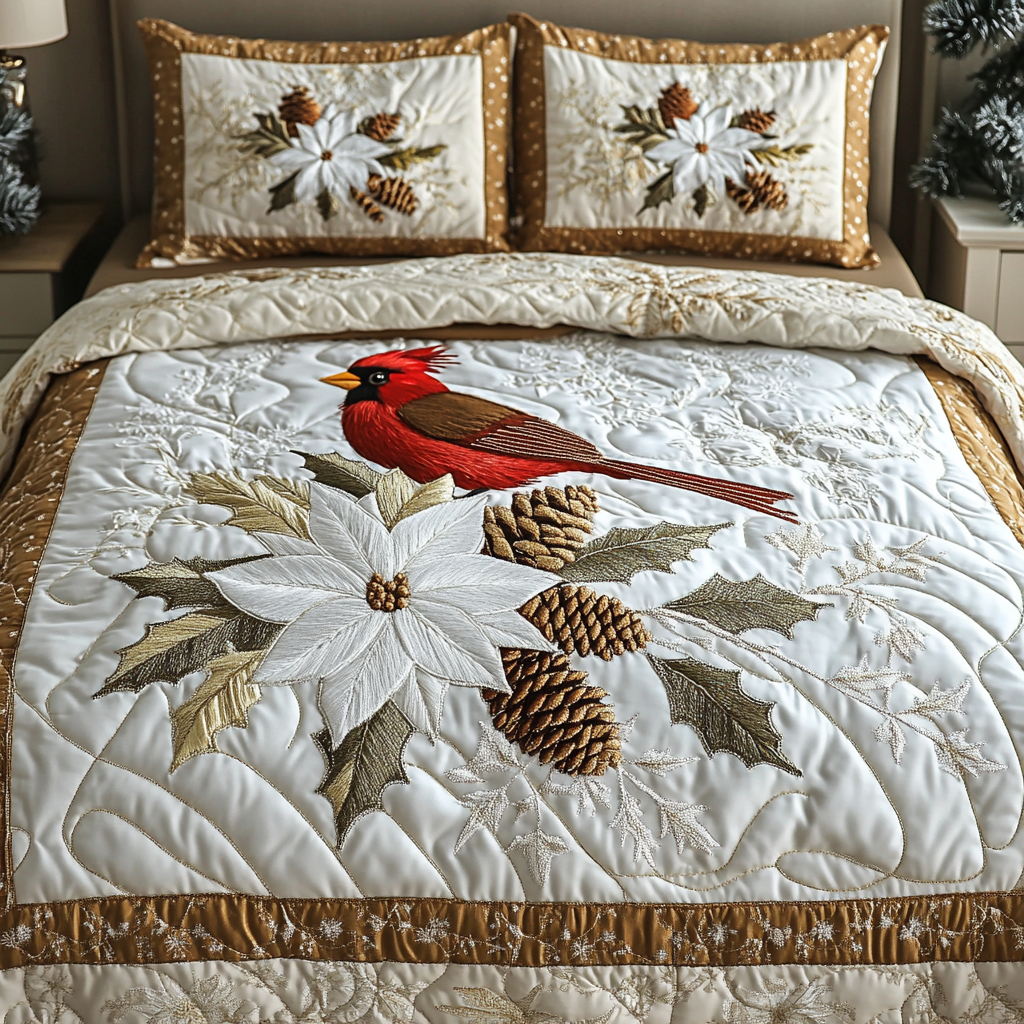 Cardinal Fantasy Quilted Bedding Set - Single (59" x 70")