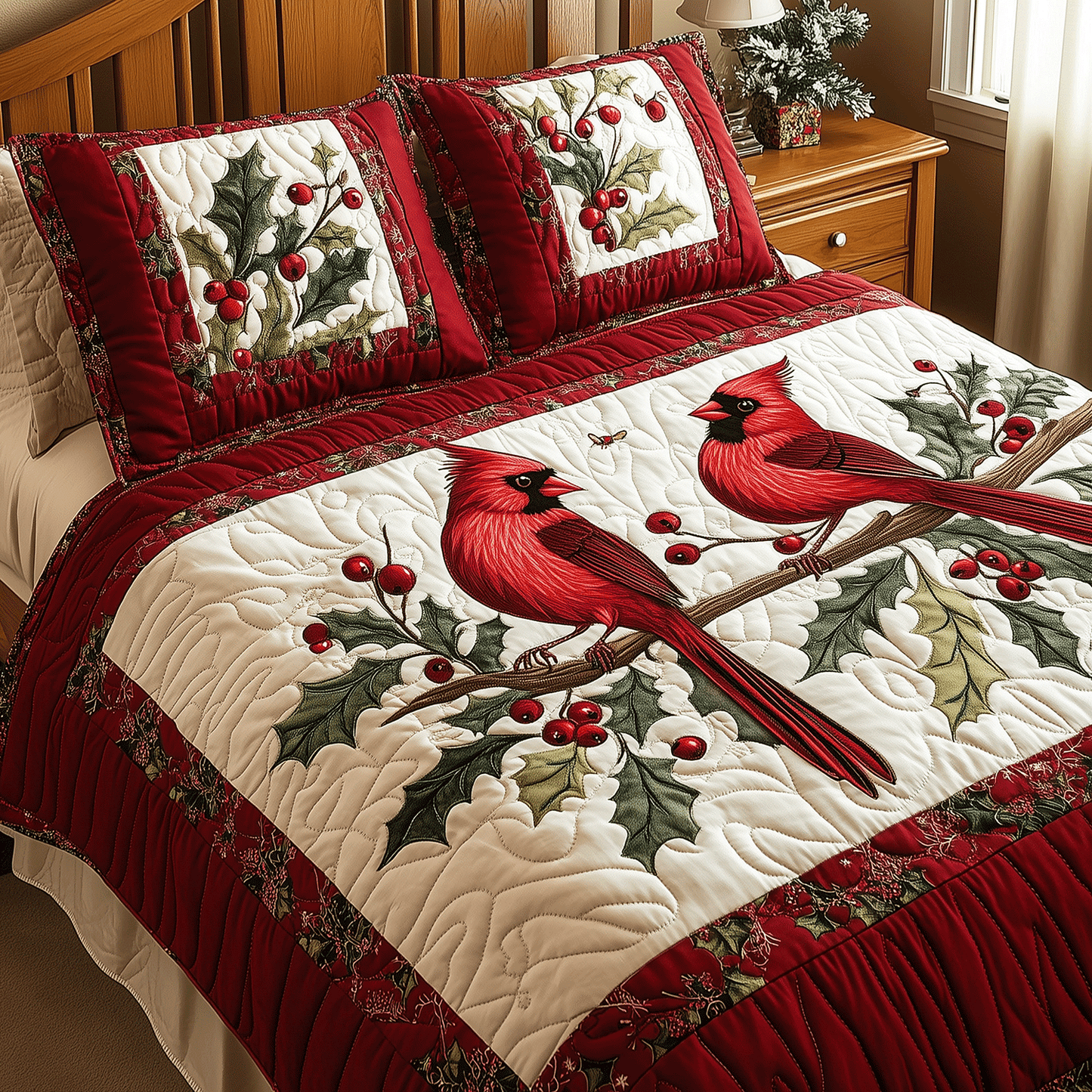 Cardinal Nature Charm 3-Piece Quilted Bedding Set - Single (59" x 70")