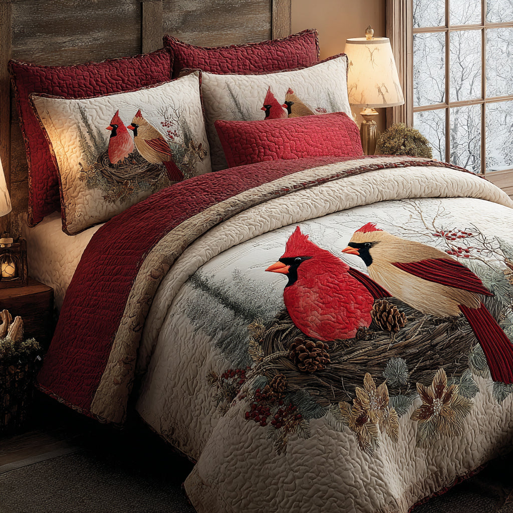 Cardinal Nest 3-Piece Quilted Bedding Set - Single (59" x 70")