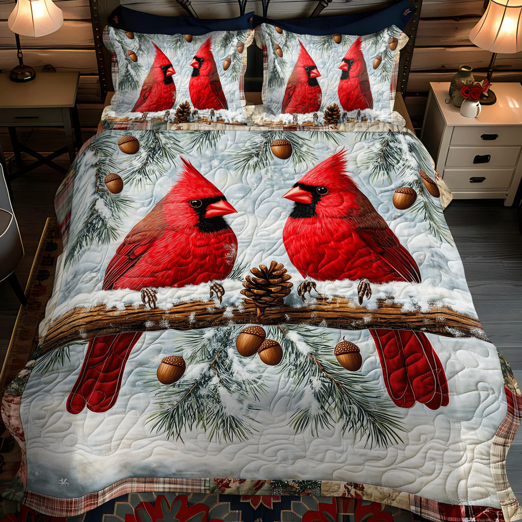 Cardinals in Snow 3-Piece Quilted Bedding Set - Single (59" x 70")