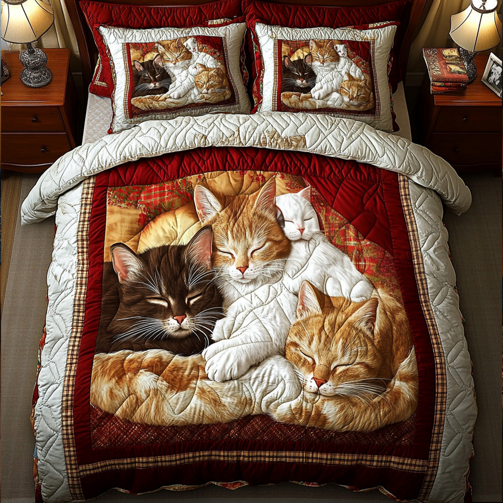 Cat Nap Quilted 3-Piece Quilted Bedding Set - Single (59" x 70")