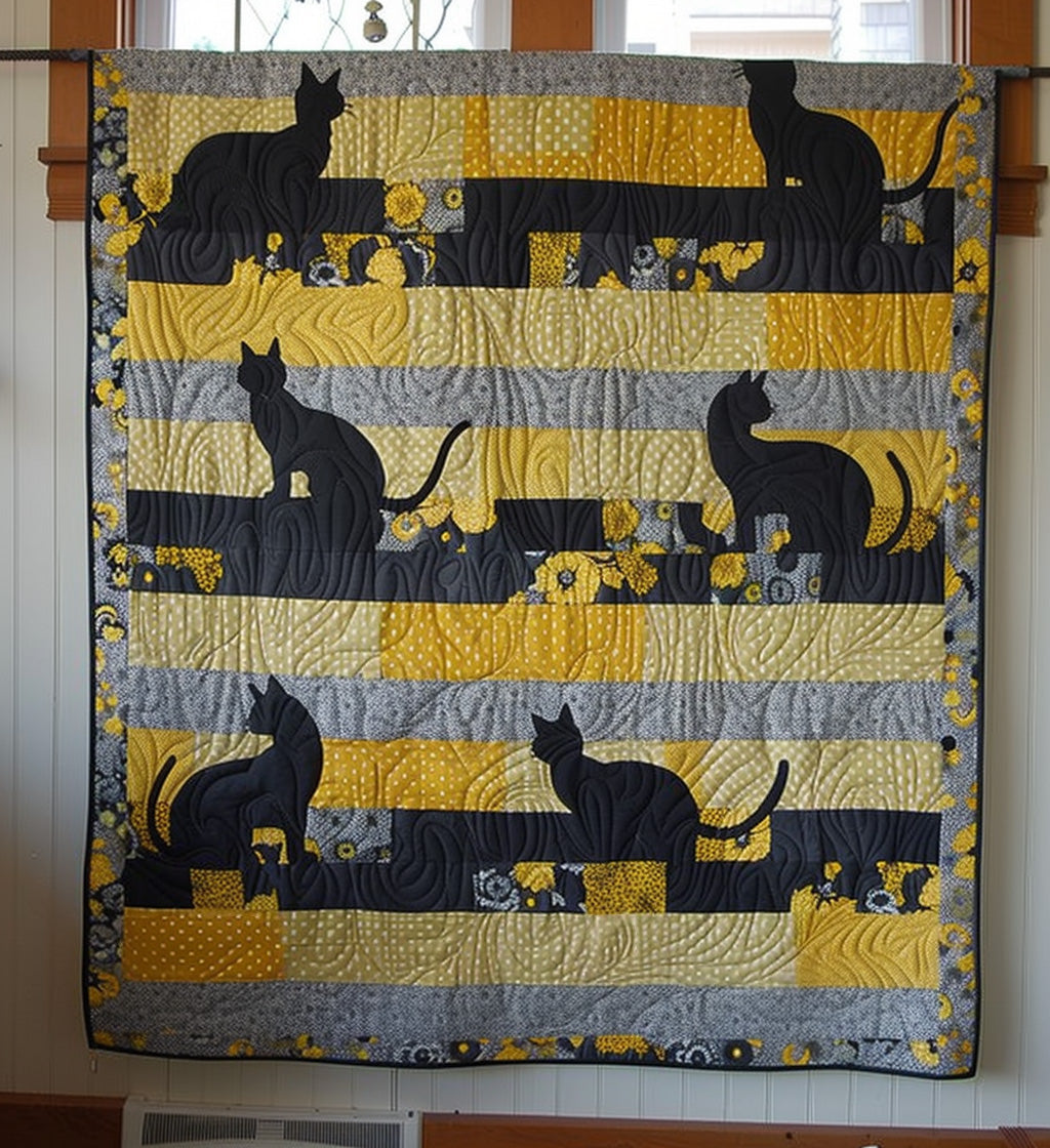 Cat Silhouette Quilted Blanket - Throw (55" x 60")