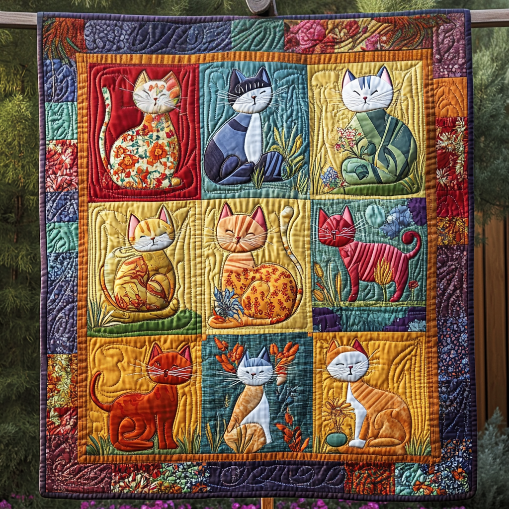 Cat Bliss Quilted Blanket - Throw (55" x 60")