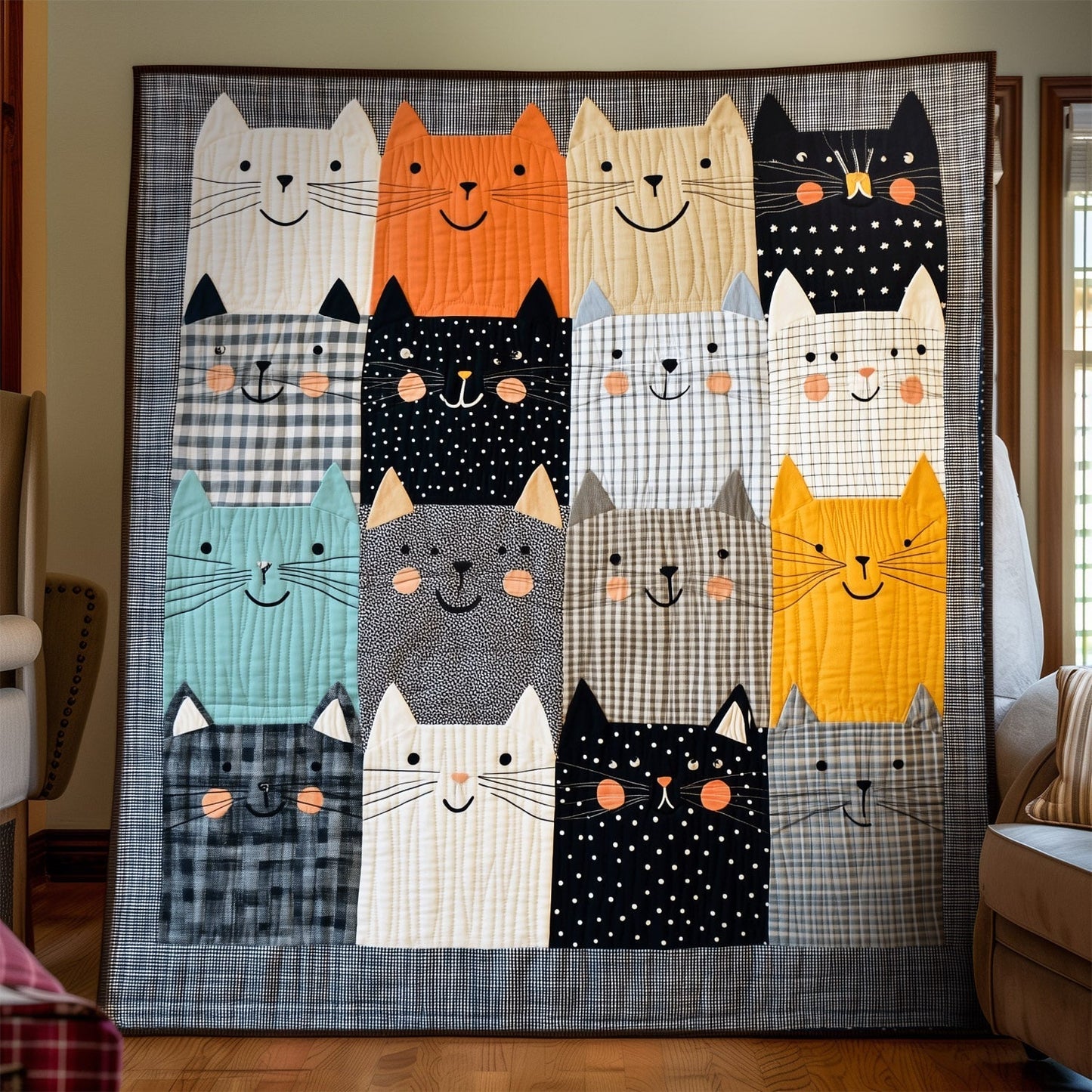 Cat Collage Quilted Blanket - Throw (55" x 60")