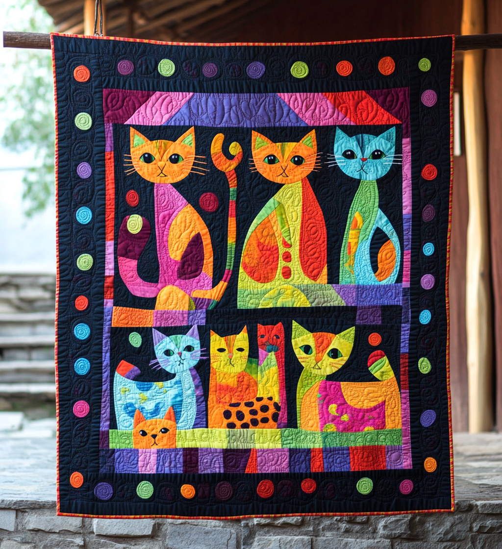 Cat Fantasy Quilted Blanket - Throw (55" x 60")