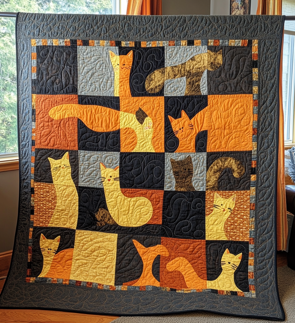 Cat Liquid Quilted Blanket - Throw (55" x 60")