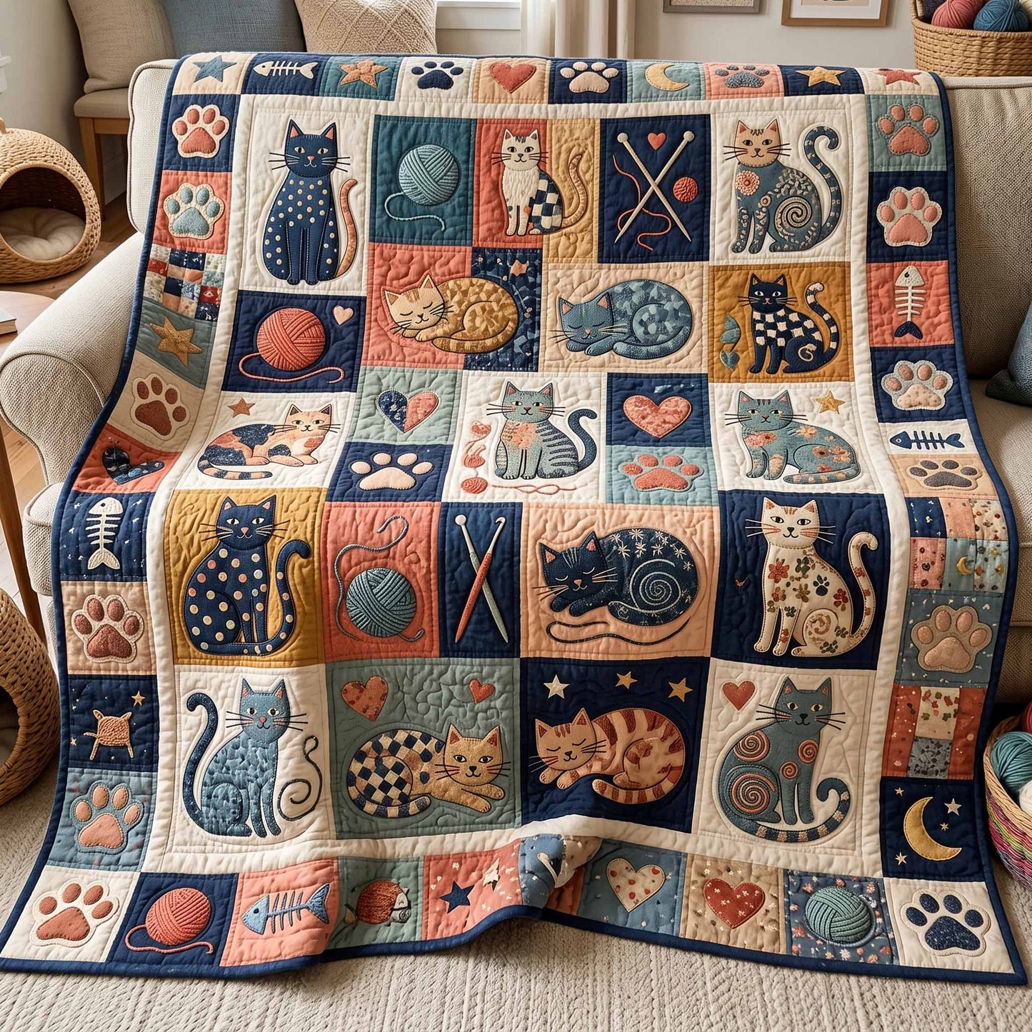 Cat Lover Patchwork Quilted Blanket - Baby (30" x 40") - Pack 1