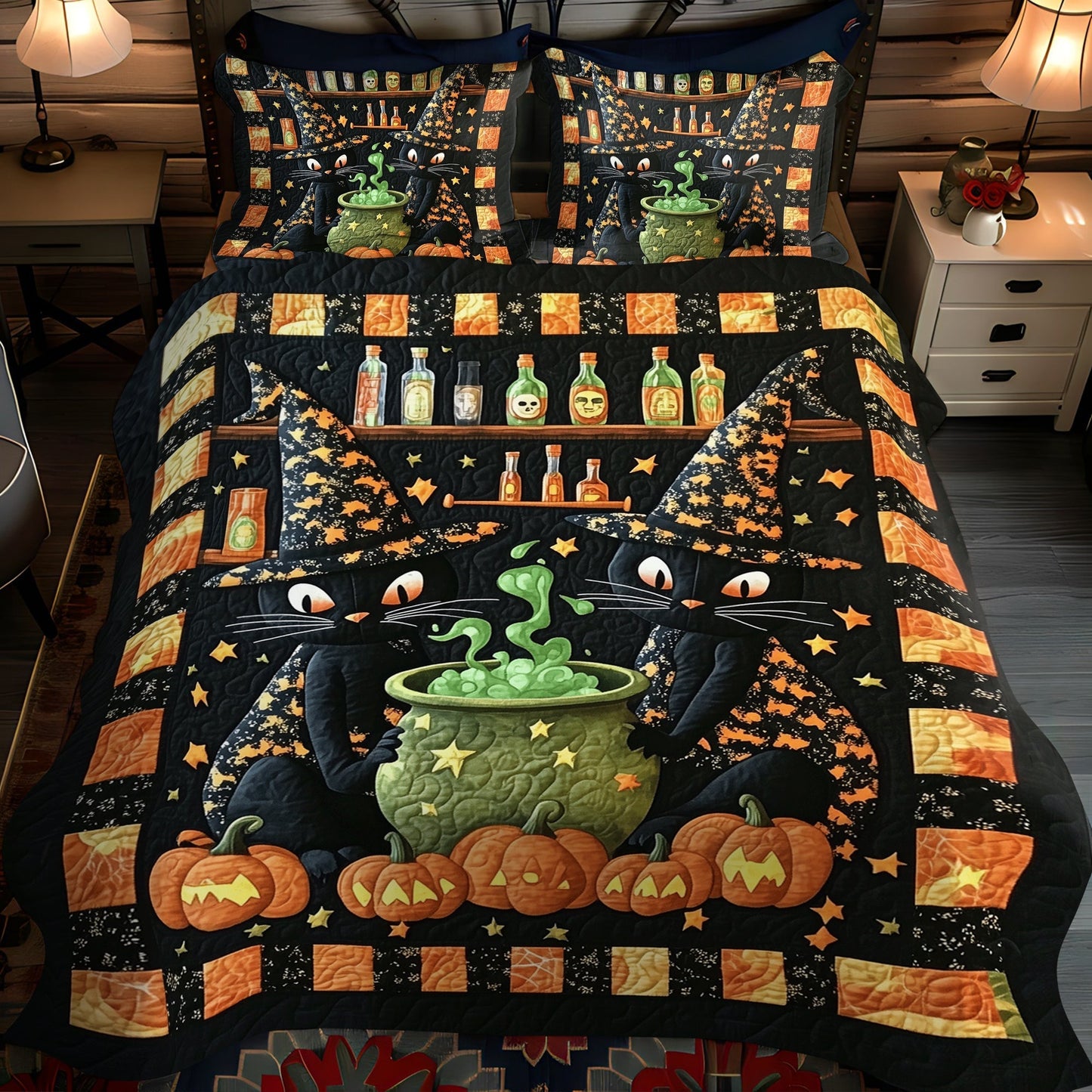 Cat Magic Potion 3-Piece Quilted Bedding Set - Single (59" x 70")