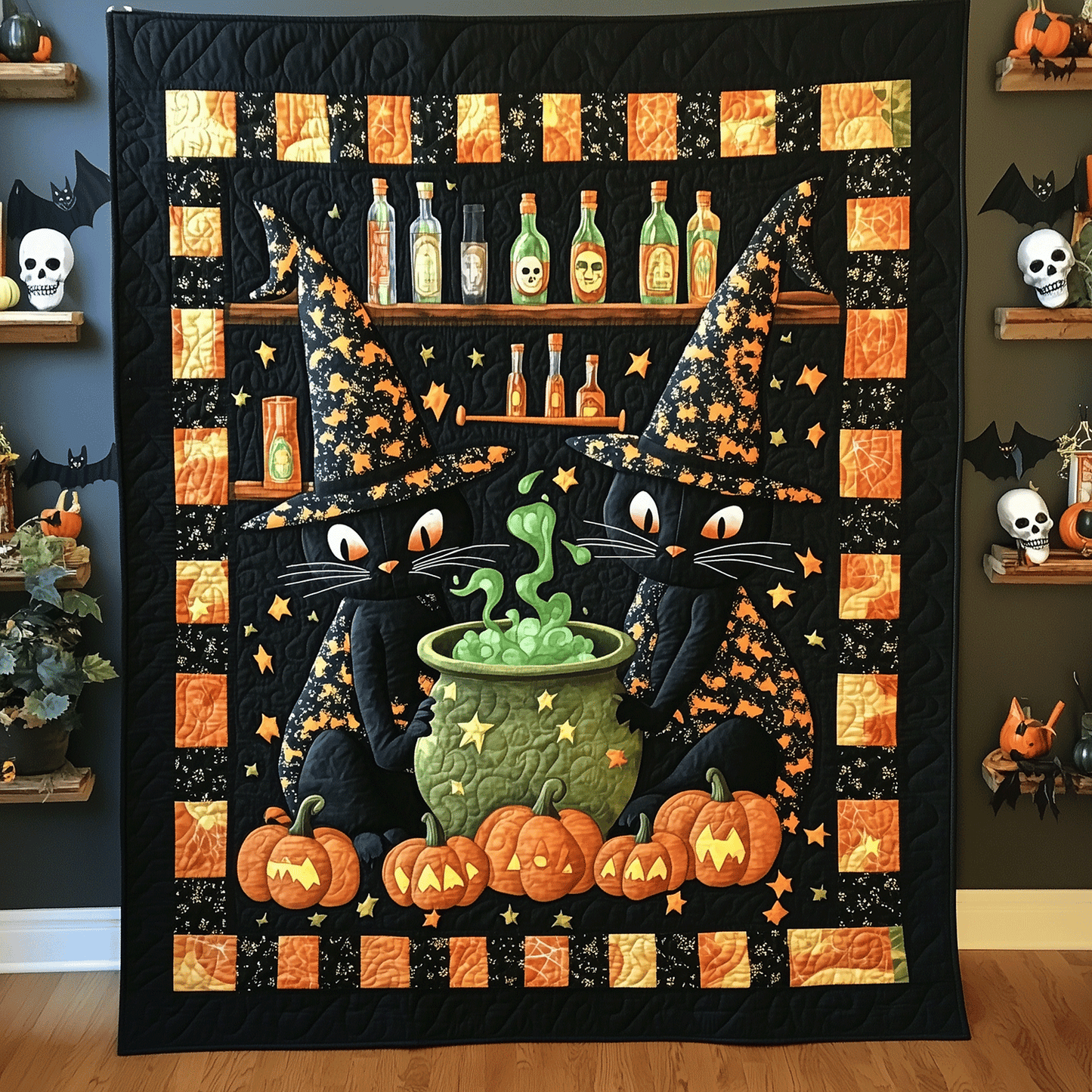 Cat Magic Potion Quilted Blanket - Throw (55" x 60")