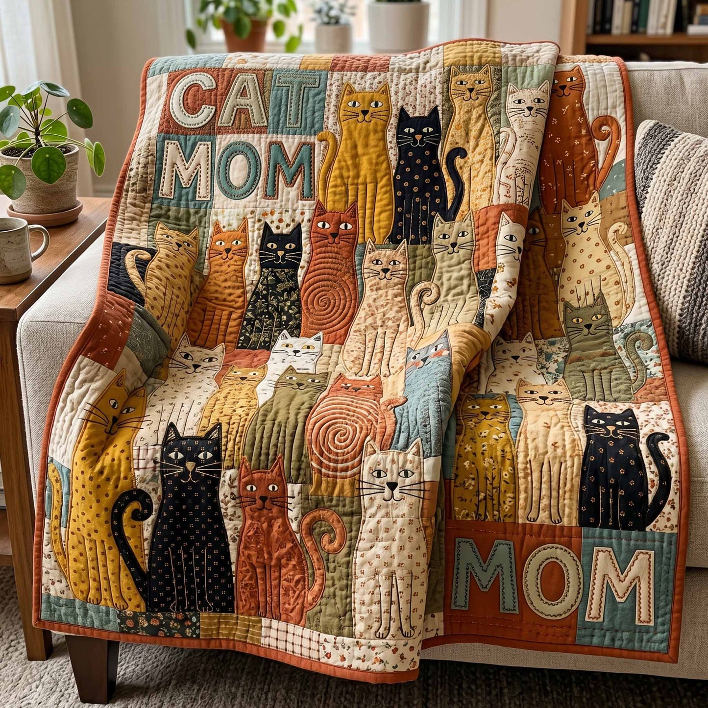 Cat Mom Patchwork Quilted Blanket - Baby (30" x 40") - Pack 1