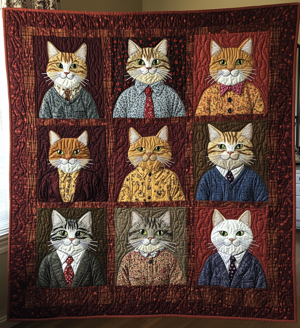 Cat Office Quilted Blanket - Throw (55" x 60")