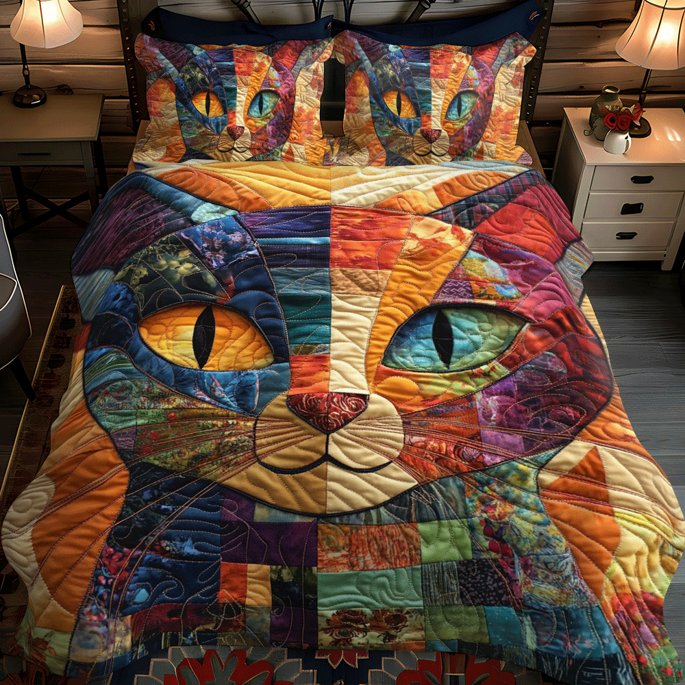 Cat Parade 3-Piece Quilted Bedding Set - Single (59" x 70")