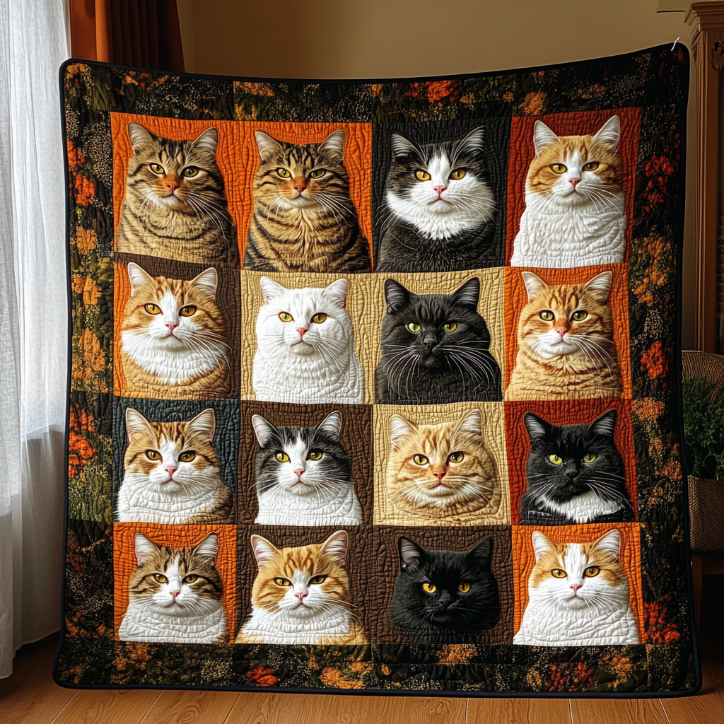 Cat Parade Quilted Blanket - Throw (55" x 60")