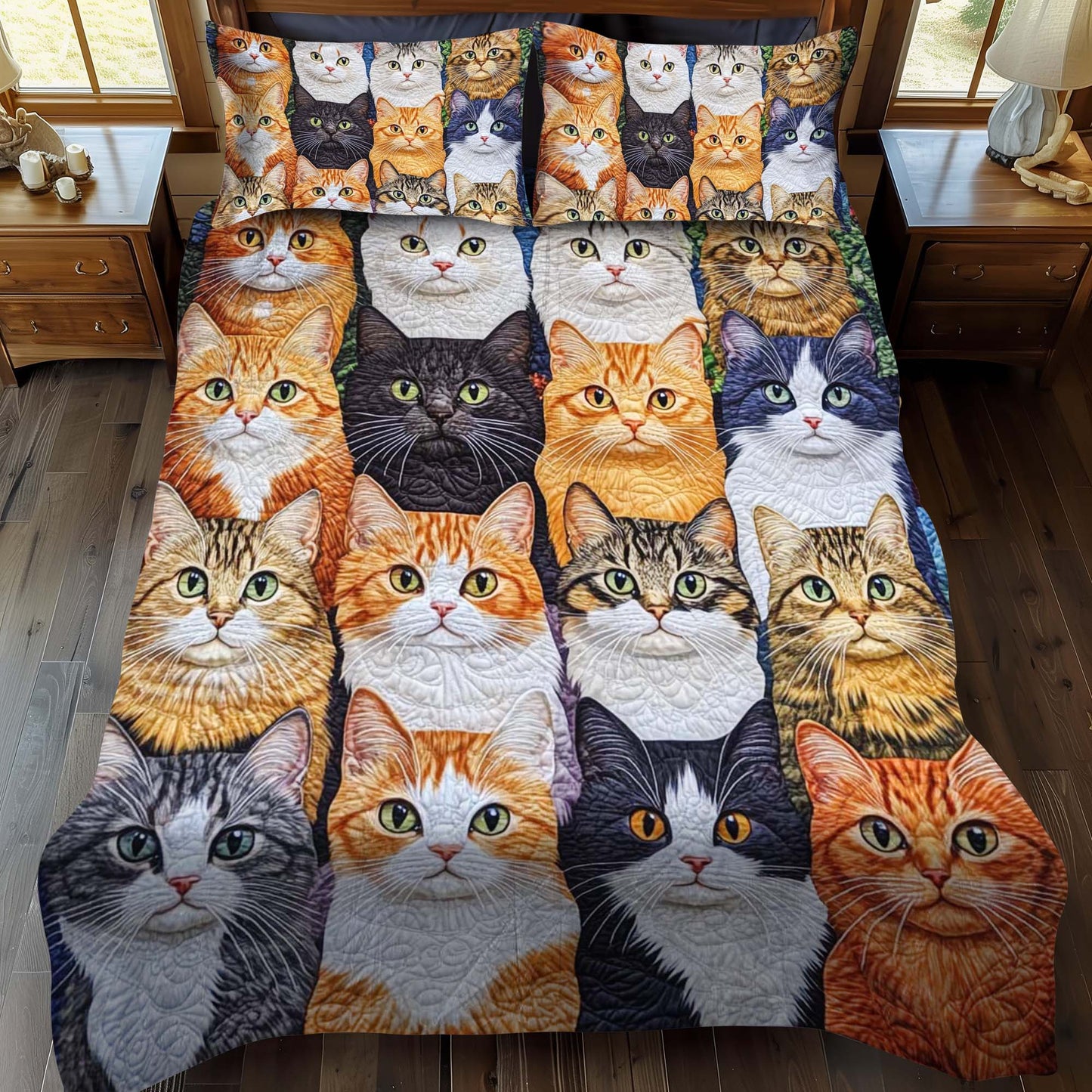 Cat Portraits 3-Piece Quilted Bedding Set - Single (59" x 70")