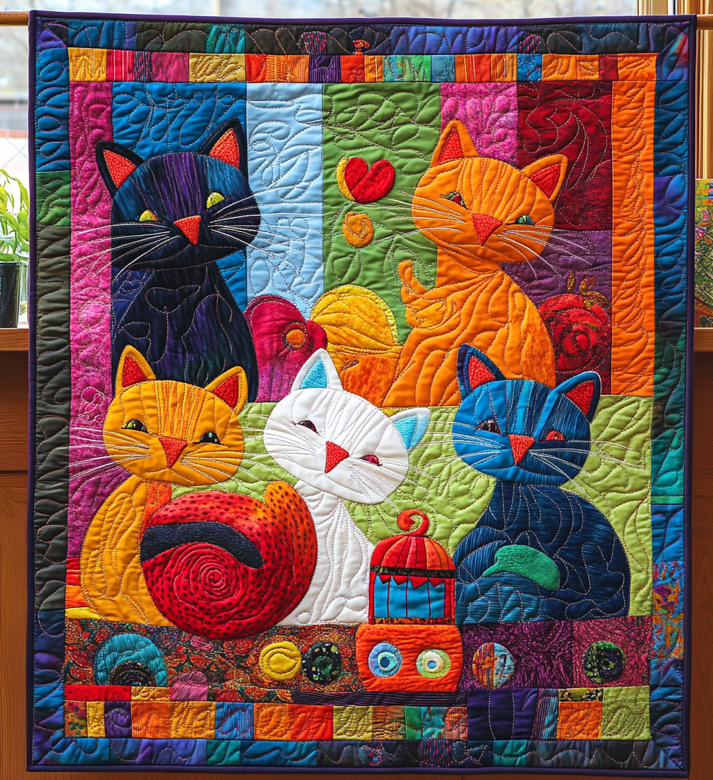 Cat Song Quilted Blanket - Throw (55" x 60")