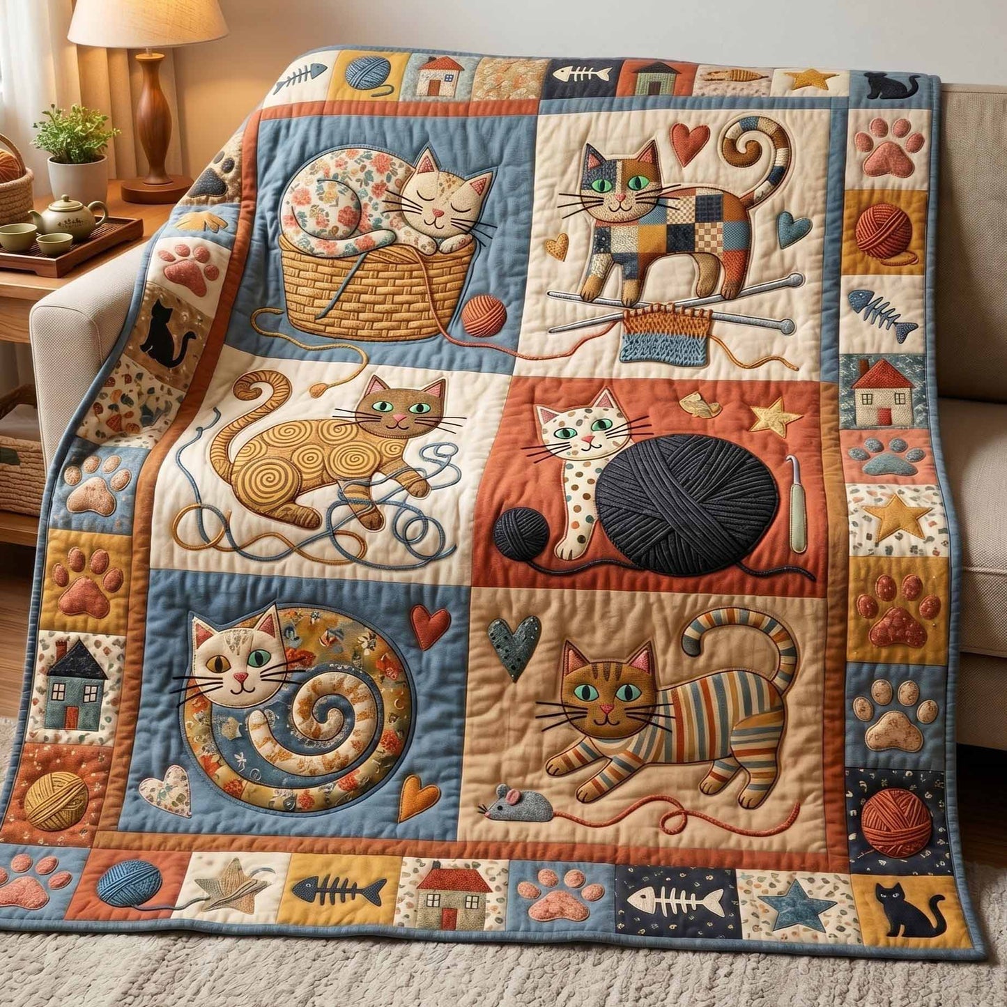 Cat Squares Quilted Blanket - Baby (30" x 40") - Pack 1