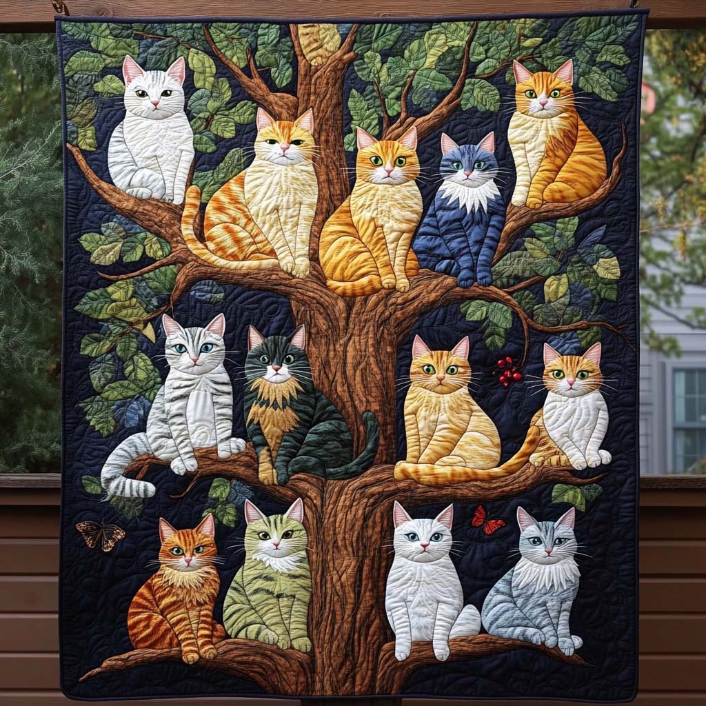 Cat Tree Quilted Blanket - Throw (55" x 60")