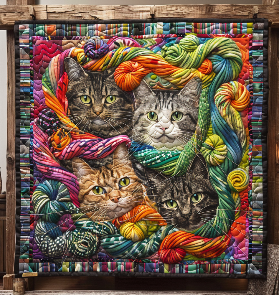 Cat Wool Wonderland Quilted Blanket - Throw (55" x 60")
