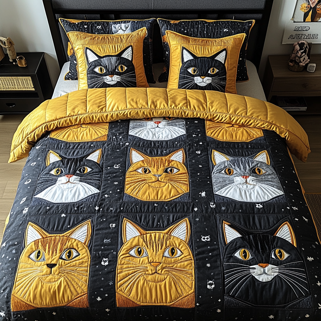 Catnap Haven 3-Piece Quilted Bedding Set - Single (59" x 70")