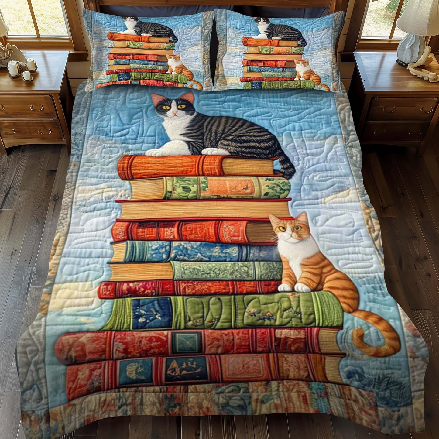 Cats Among Classics 3-Piece Quilted Bedding Set - Single (59" x 70")