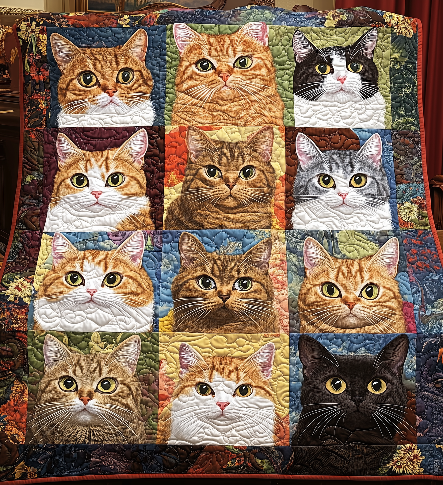 Cats in Bloom Quilted Blanket - Throw (55" x 60")