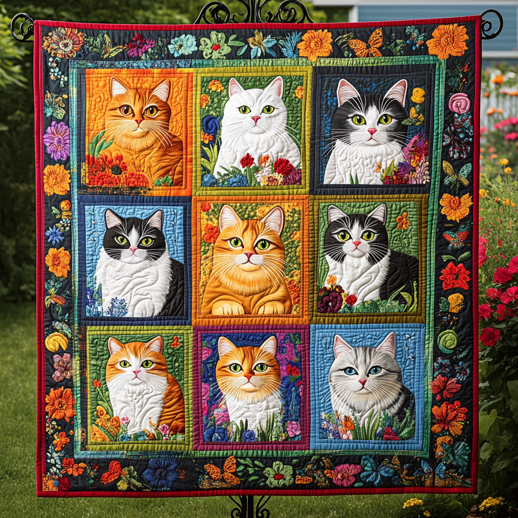 Cattitude Chic Quilted Blanket - Throw (55" x 60")