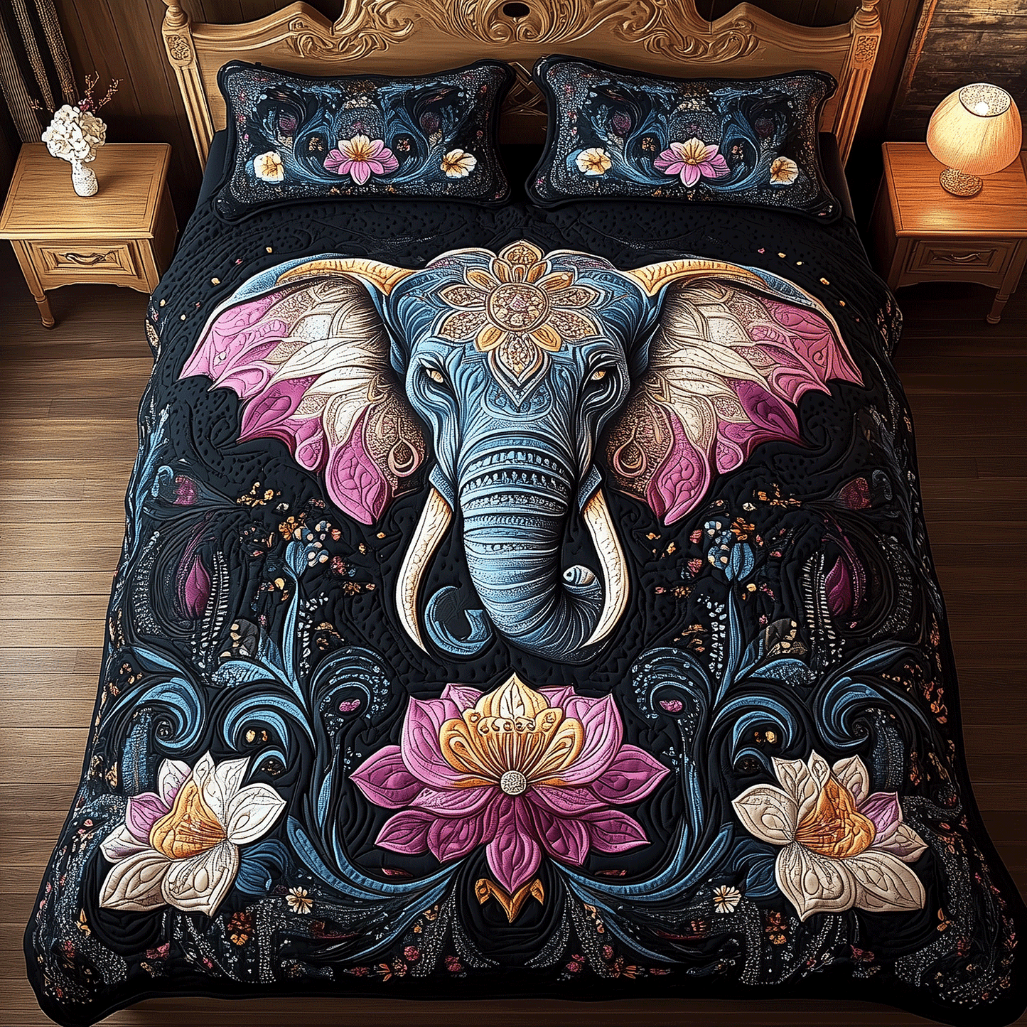 Celestial Elephant Dreams 3-Piece Quilted Bedding Set - Single (59" x 70")