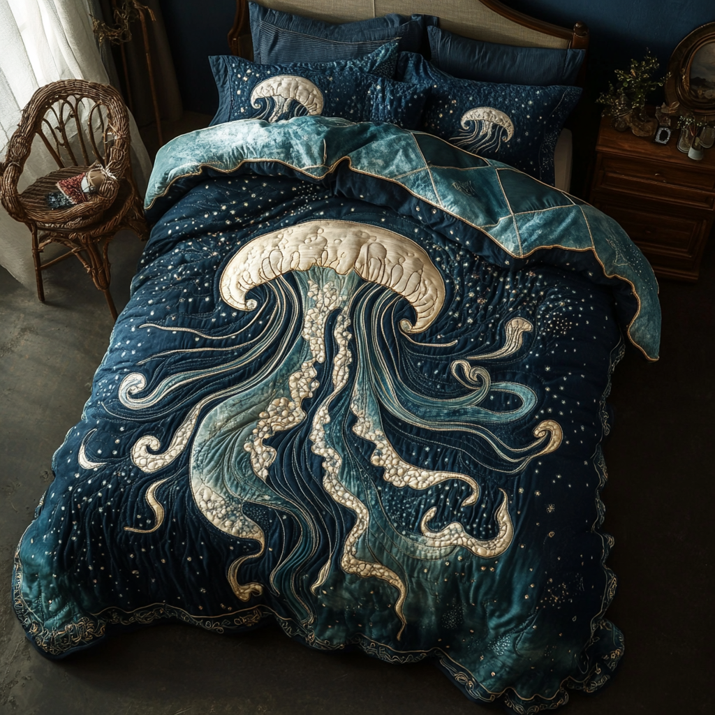 Celestial Current 3-Piece Quilted Bedding Set - Single (59" x 70")