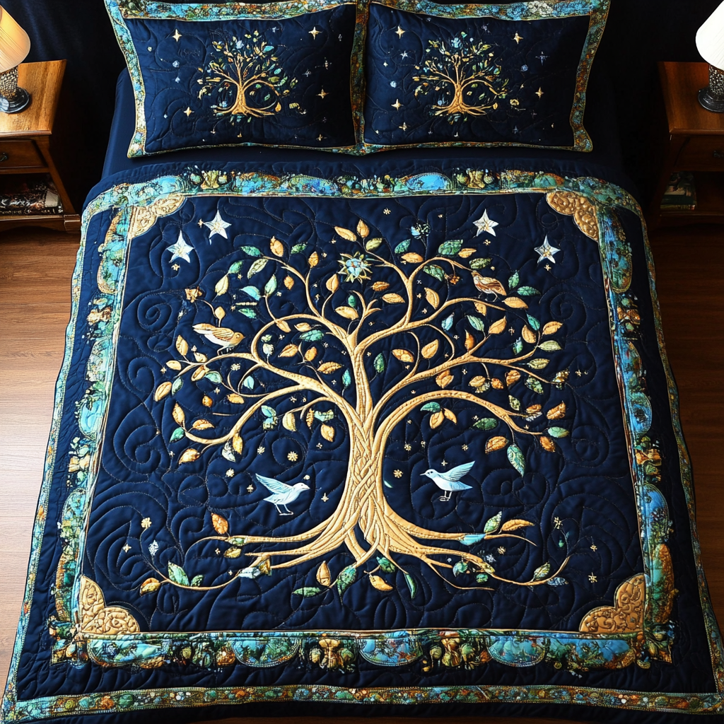 Celestial Tree Dreams 3-Piece Quilted Bedding Set - Single (59" x 70")