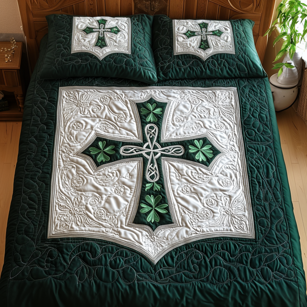 Celtic Cross Haven 3-Piece Quilted Bedding Set - Single (59" x 70")
