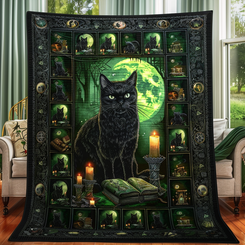 Celtic Magic Black Cats Quilted Blanket - Throw (55" x 60")