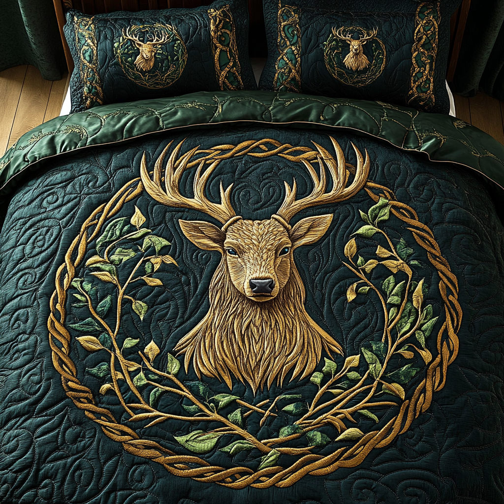 Celtic Stag Dream 3-Piece Quilted Bedding Set - Single (59" x 70")