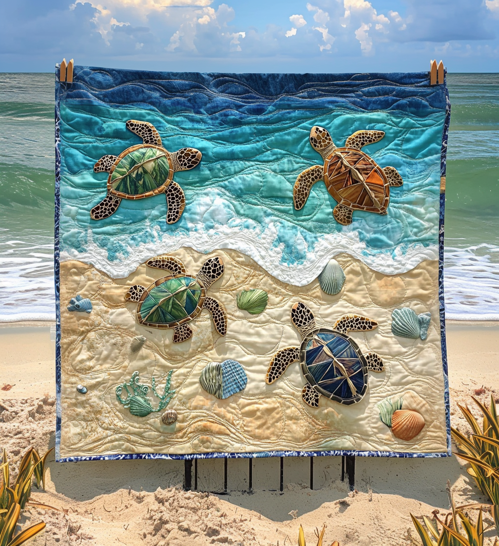 Ceramic Turtle Art Quilt Hanging - Baby (30" x 40")