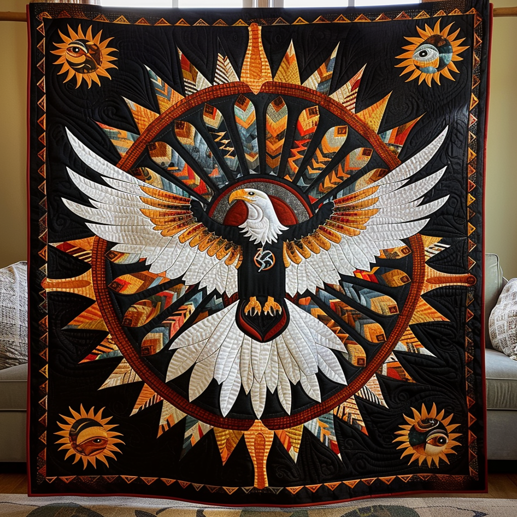 Ceremonial Eagle Sun Quilted Blanket - Throw (55" x 60")
