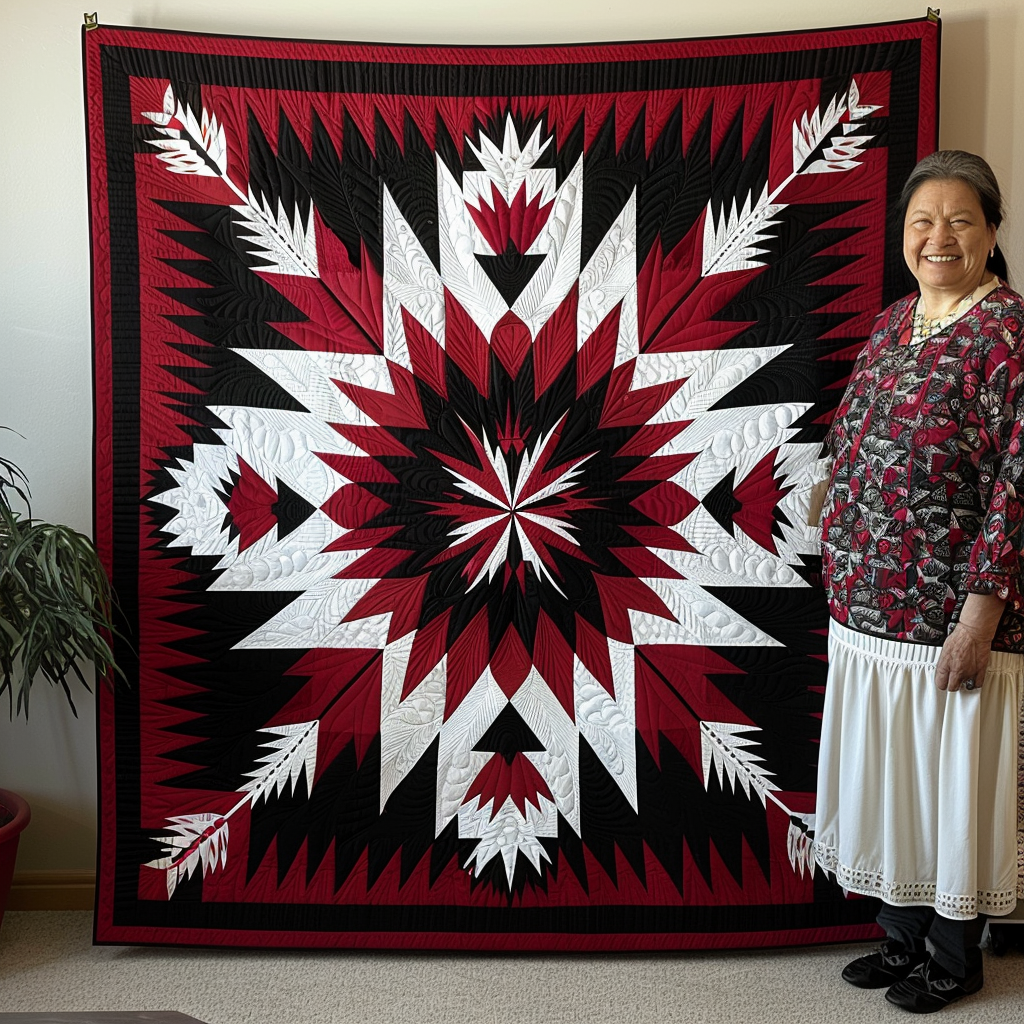 Ceremonial Feather Quilted Blanket - Throw (55" x 60")