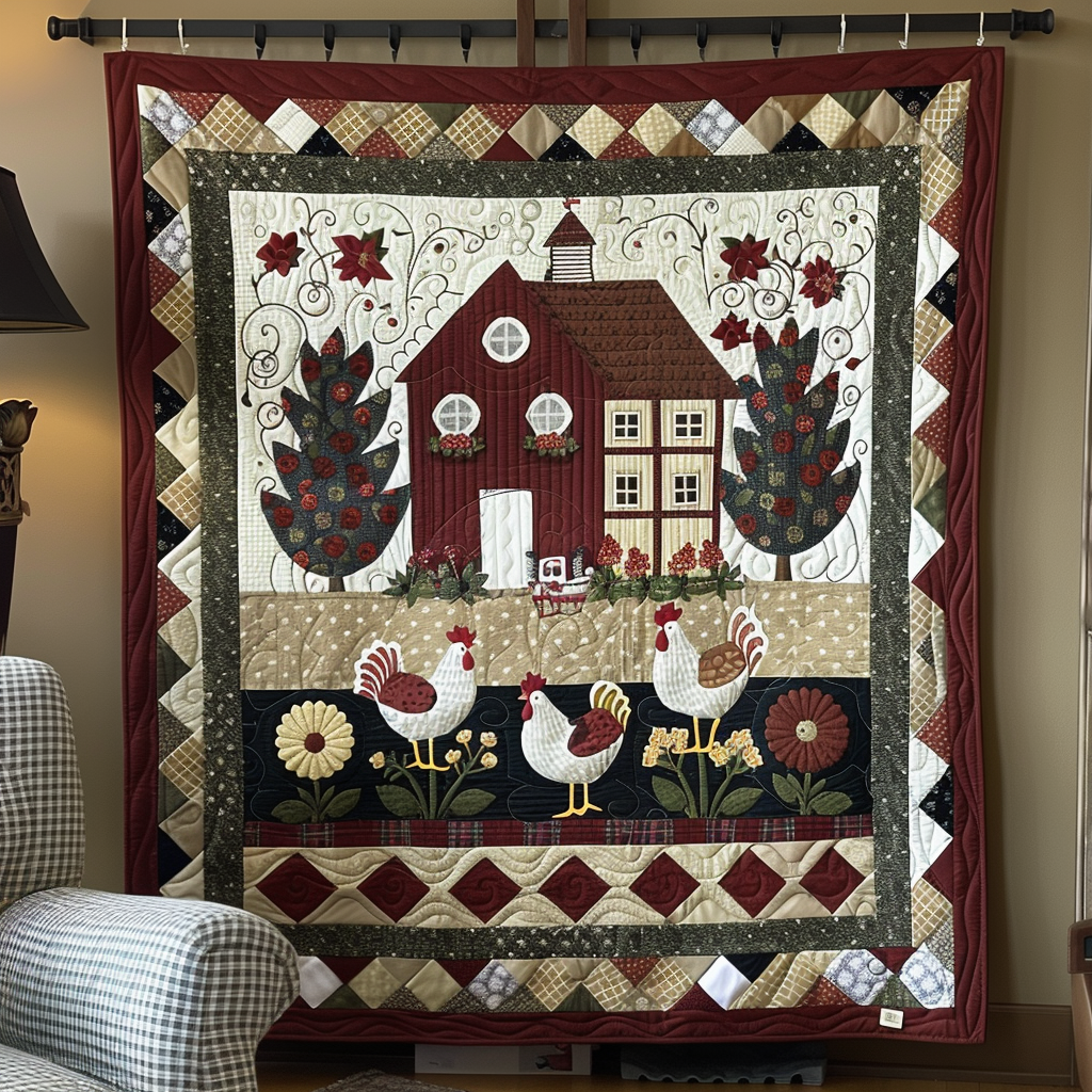 Charming Chicken Cottage Quilted Blanket - Throw (55" x 60")