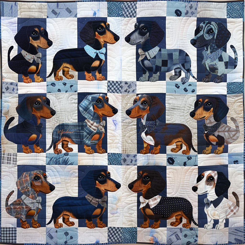 Charming Dachshunds Quilted Blanket - Throw (55" x 60")