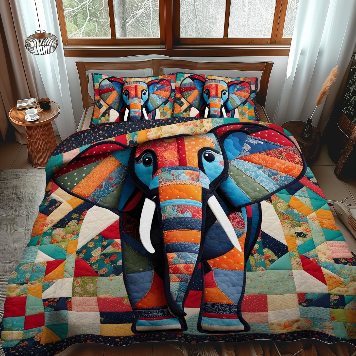 Charming Elephant 3-Piece Quilted Bedding Set - Single (59" x 70")