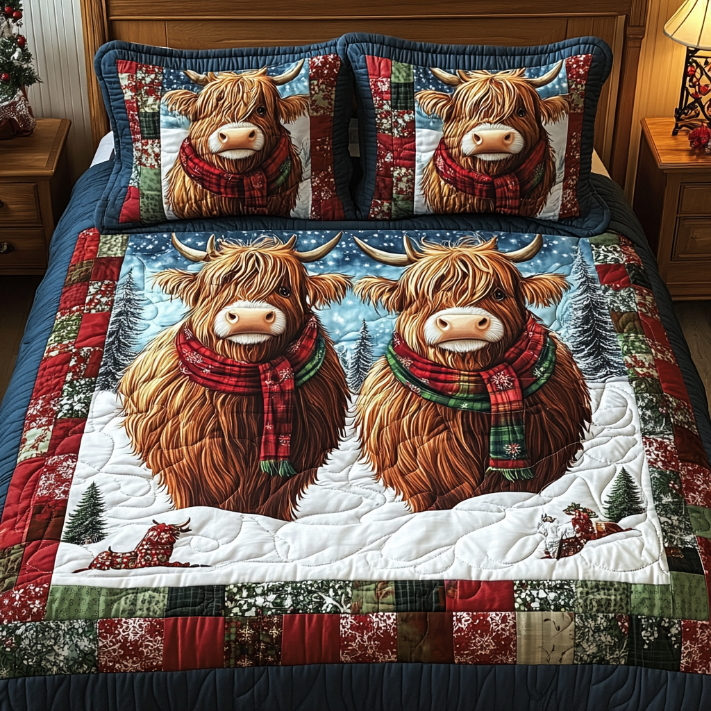 Charming Highland Moo 3-Piece Quilted Bedding Set - Single (59" x 70")