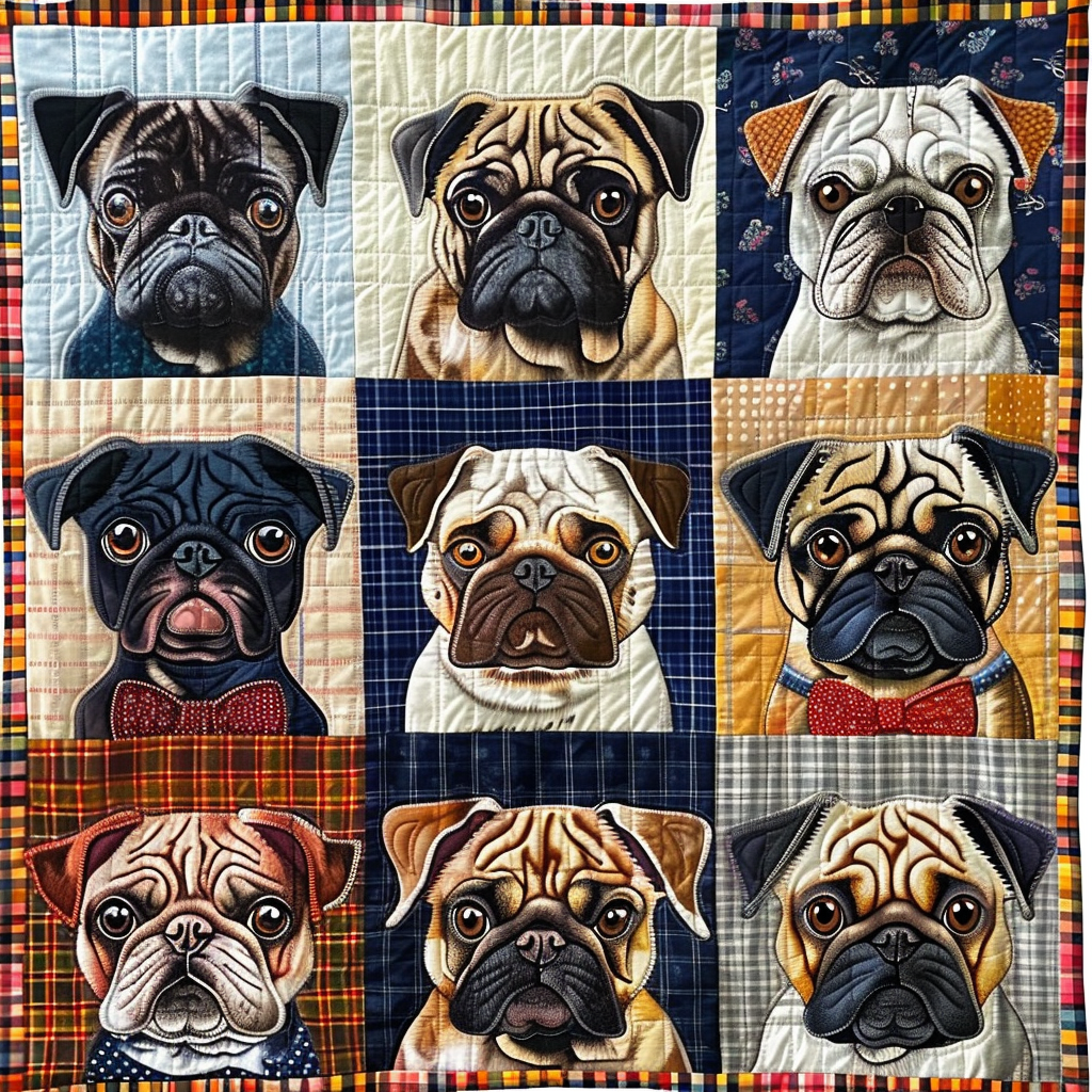 Charming Pugs Quilted Blanket - Throw (55" x 60")