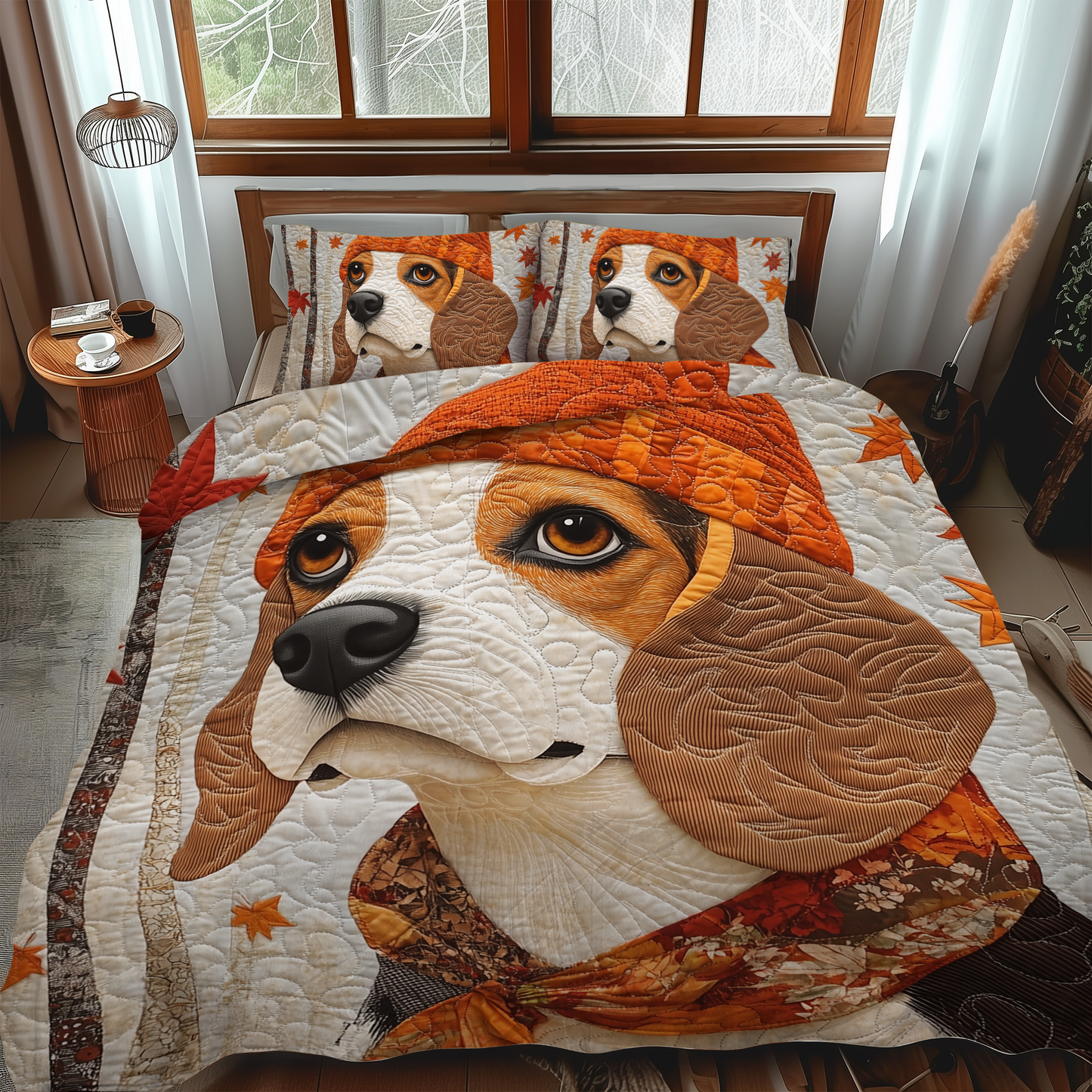 Charming Beagle 3-Piece Quilted Bedding Set - Single (59" x 70")
