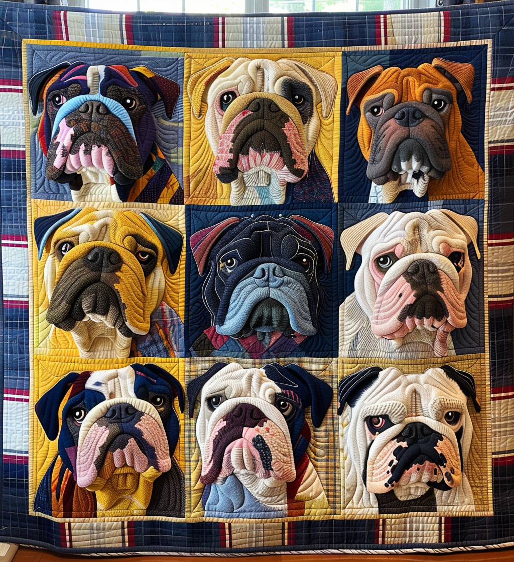 Charming Bulldog Dreams Quilted Blanket - Throw (55" x 60")