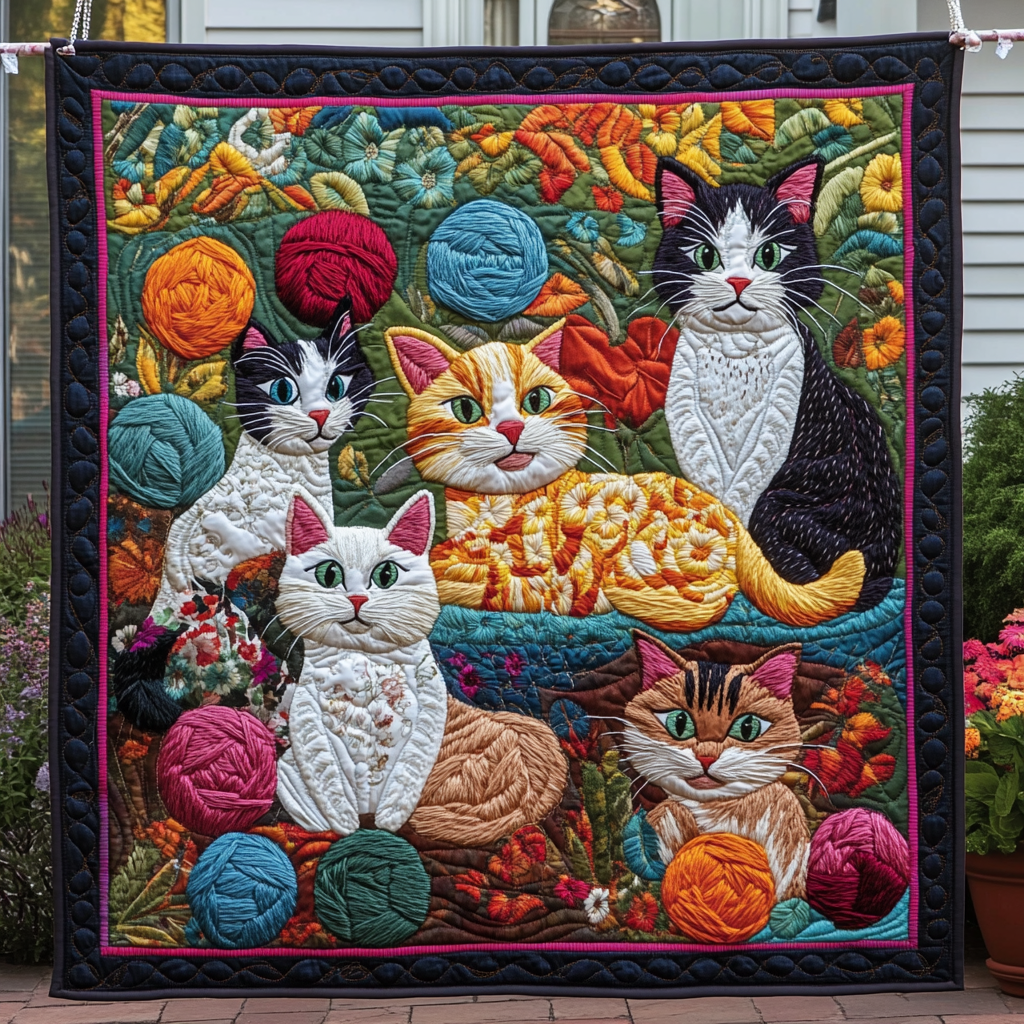Charming Cat Quilted Blanket - Throw (55" x 60")
