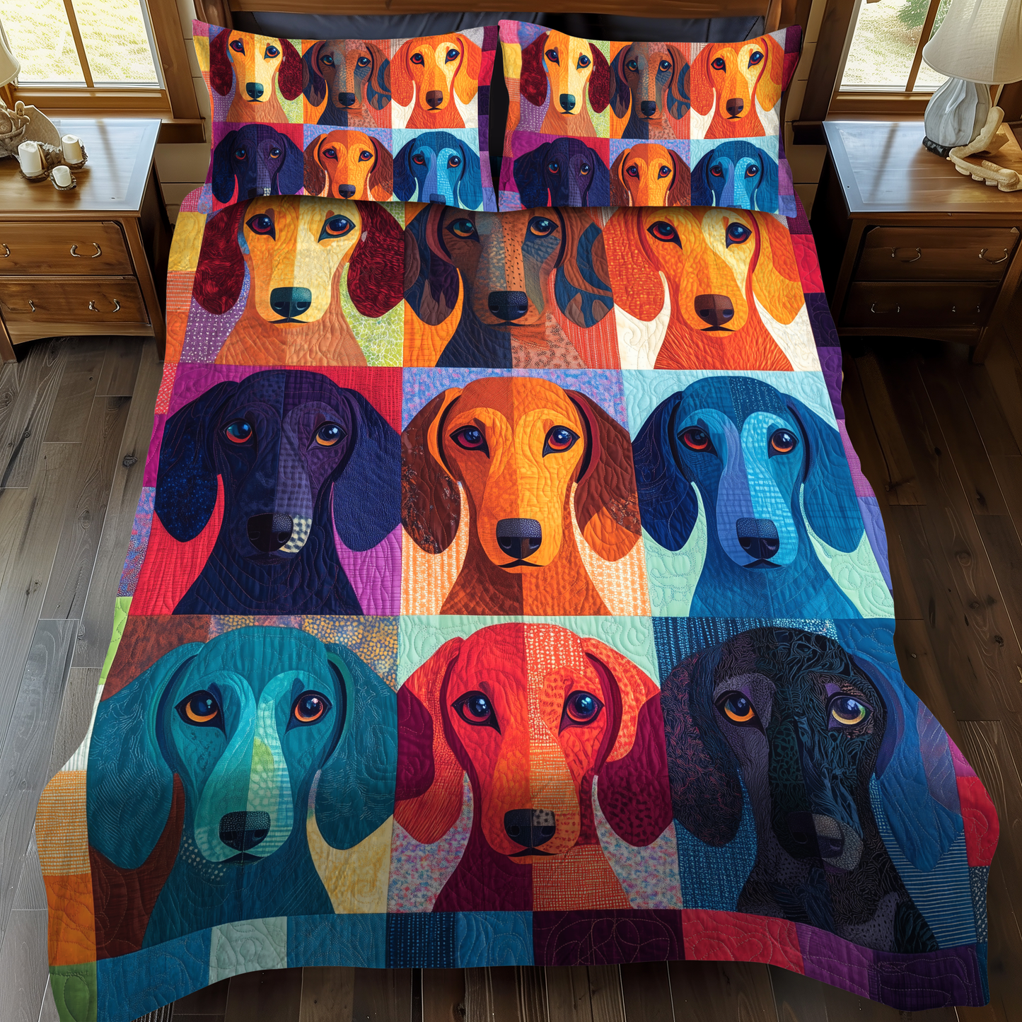 Charming Dachshund 3-Piece Quilted Bedding Set - Single (59" x 70")