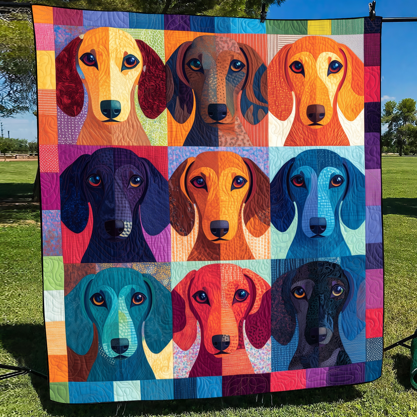 Charming Dachshund Quilted Blanket - Throw (55" x 60")