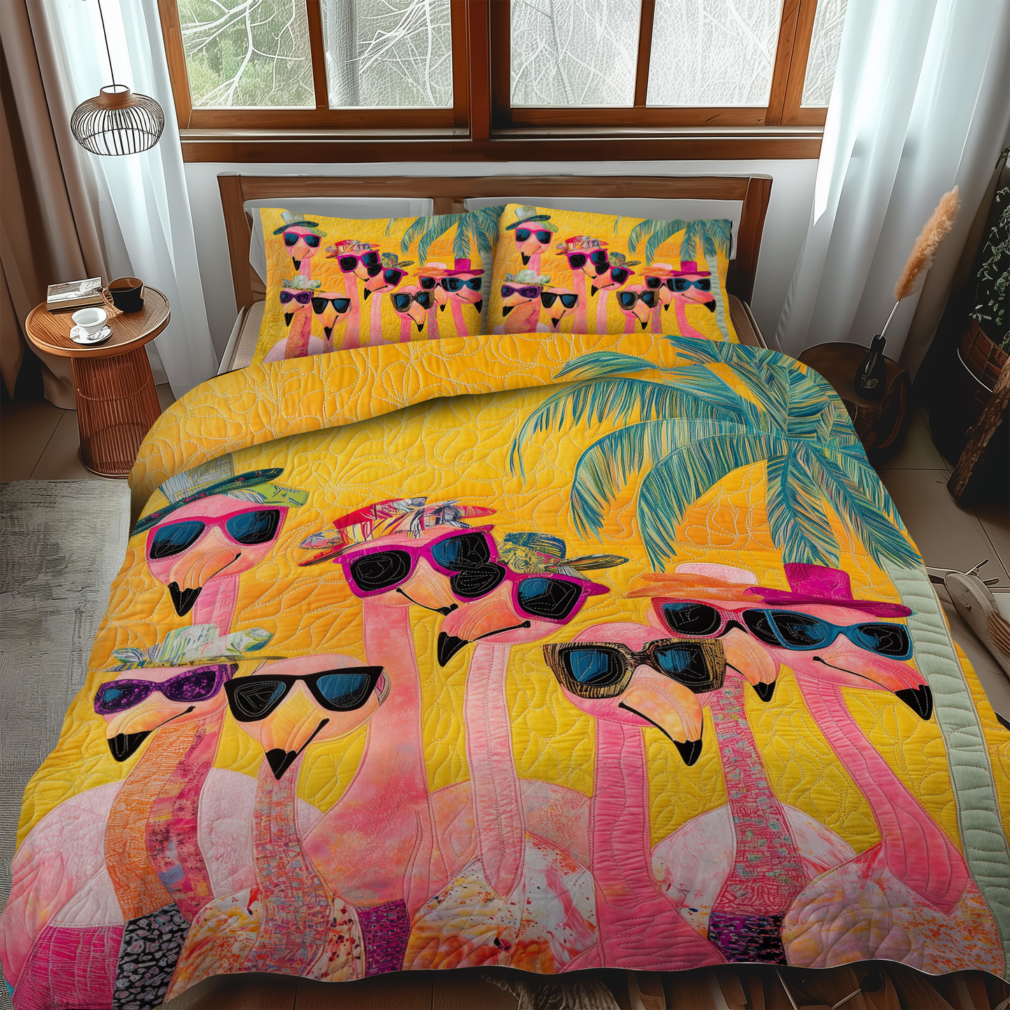Charming Flamingo 3-Piece Quilted Bedding Set - Single (59" x 70")